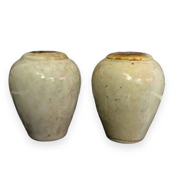 Stoneware‎ Believe Snowman Salt and Pepper Shaker Set Brown Rust Glaze Pottery - Picture 3 of 9